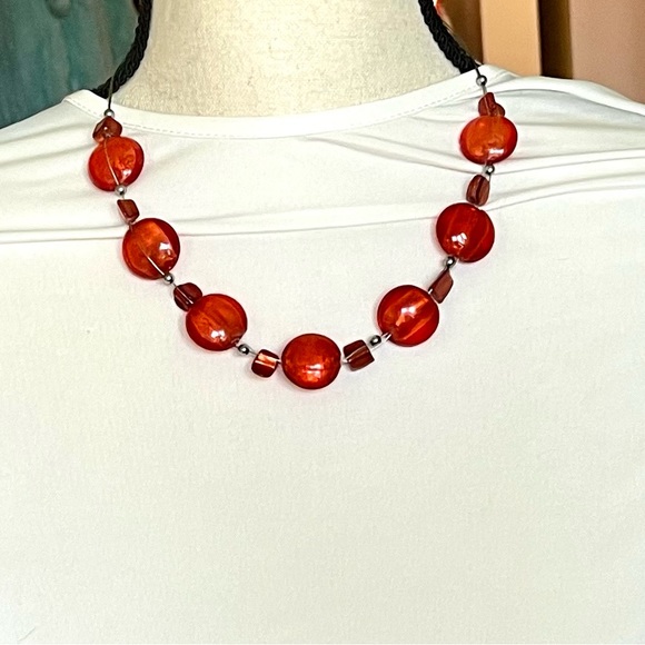 2 orange glass foiled necklaces -1w/lamp work -jewelry - Picture 5 of 16